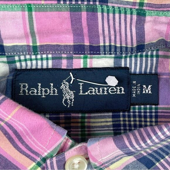 Ralph Lauren Dress Shirt Men's Medium Pink Green Plaid Button Down Collar - Picture 4 of 8